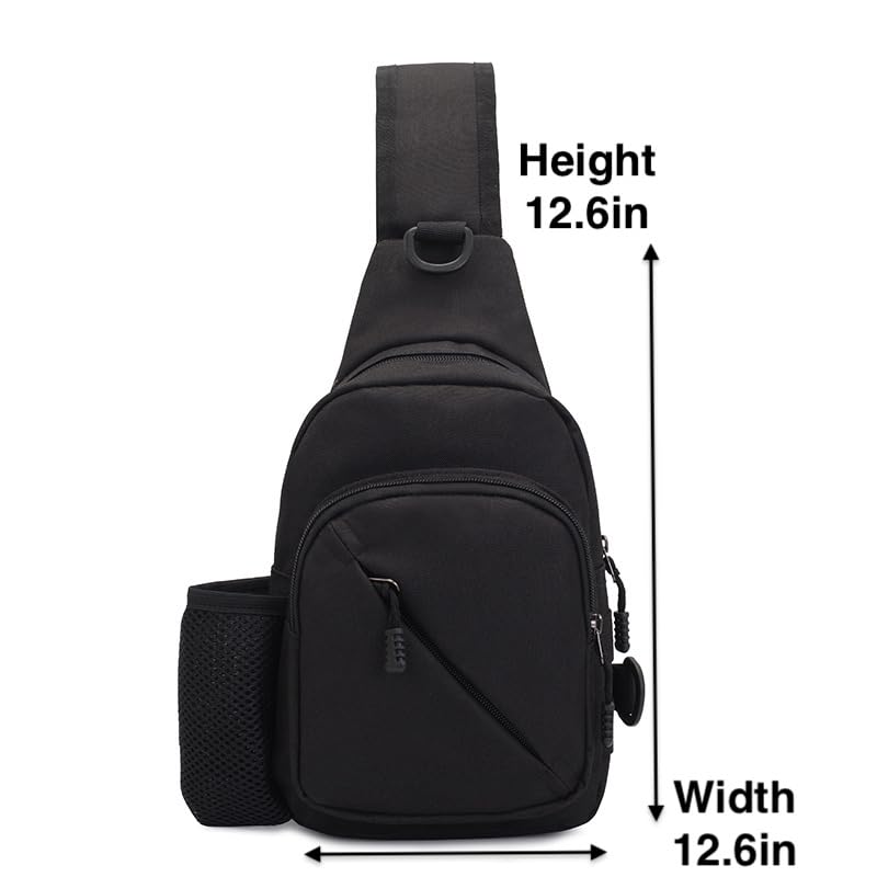 Vendioer Tactical Chest Sling Bag with Water Bottle Holder & Key Ring Strap, Military Molle Camouflage Backpack for Fishing (Black)