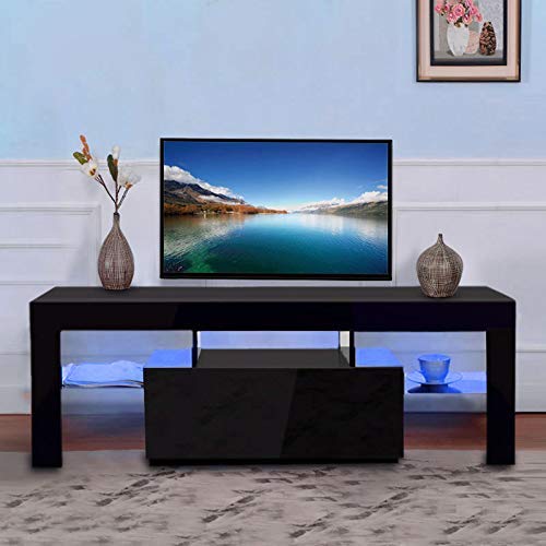 HopeHope Entertainment Armoires Modern TV Stand with LED Light Wood Television Stand Media Storage Console Cabinet with Drawer and Shelves Entertainment Center Living Room Bedroom Furniture - Black HopeHope Entertainment Armoires Modern TV Stand with LED Light Wood Television Stand Media Storage Console Cabinet with Drawer and Shelves Entertainment Center Living Room Bedroom Furniture - Black