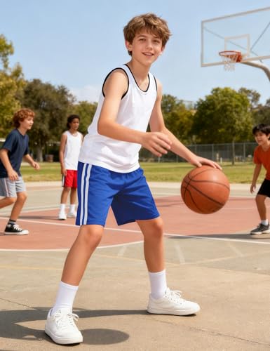 Image of Somaibo Boys Athletic Shorts, Kids Basketball Quick Dry Mesh Short for Youth Soccer Gym Sports Running