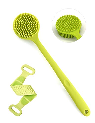 Silicone Back Scrubber, Bath Body Brush for Exfoliating, Long Handle Shower Brush with Elastic Bath Shower Towel – Gently Massage, Lathers Well, Eco-friendly, Improve Circulation (Lime)