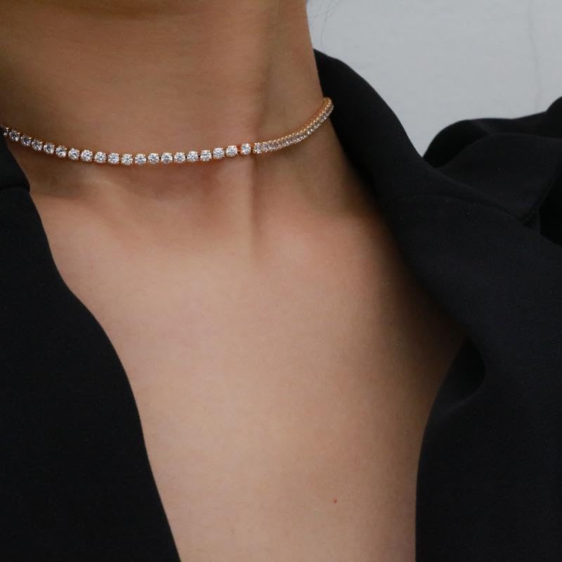 Tennis Necklace Gold Choker Necklace for Women 3mm Diamond Chain Dainty Necklaces Bridesmaid Gifts Jewelry - Image 2