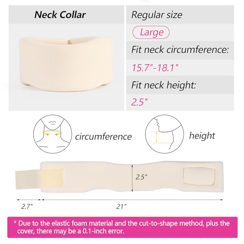 Soft Foam Neck Brace Universal Cervical Collar, Adjustable Neck Support Brace for Sleeping - Relieves Neck Pain and Spine Pressure, Neck Collar After Whiplash or Injury (2.5" Depth Collar, L)
