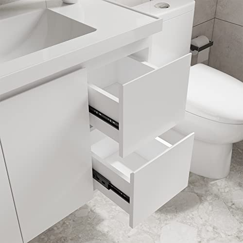 Jpnd 36" Bathroom Vanity With Sink Combo Wall Mounted Storage Cabinet Set With Two Soft Close Drawers And Doors, Modern Design With Invisible Handle,Resin Basin Sink Top(Faucet And Drain Not Included) #TOP6