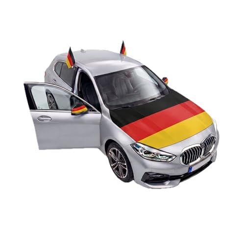Auto Fahnen Deutschland Komplett Set - Motorhaubenfahne 2 Autofahnen Fenster & 2 Außenspiegelfahnen Fußball Fanartikel FZG für EM & WM Deutsche Flagge Fahrzeug Deko
