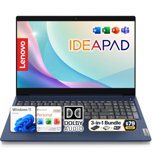 Image of Lenovo IdeaPad Slim 3i 15.6 inch FHD Ready-to-Use Laptop with Microsoft 365 | 8GB RAM DDR5 | 128GB SSD + 500GB External | WiFi 6 | Dolby Audio | HDMI & SD Card Reader | Win 11 | Portable for Work & Study