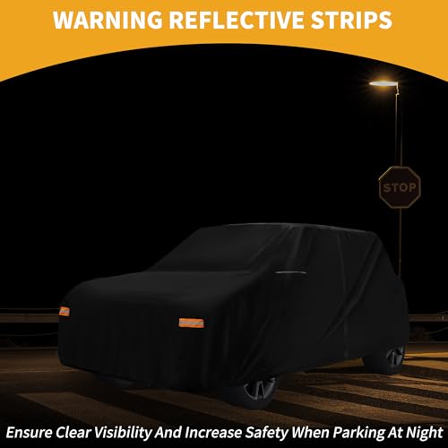 Image of Car Cover Waterproof All Weather 210D-PU, UV Sun Rain Protection, for Mini Cooper 4DR, with Left Side Zipper & Mirror Pockets, Black