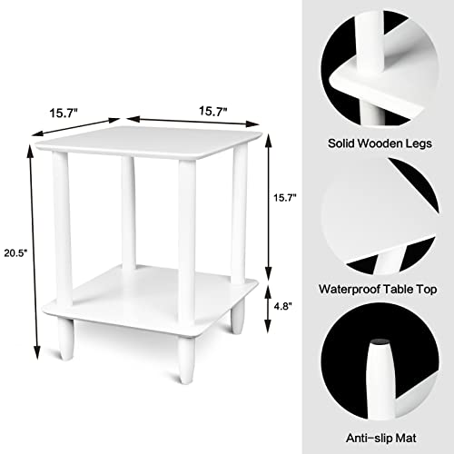 Ecomex 2-Tier Side Table, Wooden Nightstand Bedside Table With Storage Rack, Small End Table For Small Spaces, Living Room, Entryway,2Pcs,White #TOP1