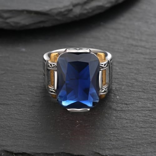 Men Big Sapphire/Red Ruby/Stone Rings,Stainless Steel Turkısh Handmade Ottoman Style Ring Gift For Him3