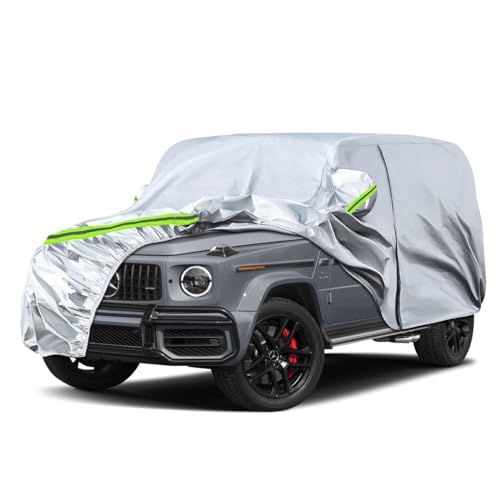 Image of Waterproof Car Covers Replace for 2004-2025 Mercedes Benz G-Class 500 550 650, 6 Layers Silver All Weather Car Cover with Zipper Door & Windproof Bands for Snow Rain Dust Protection