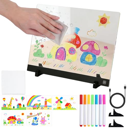 Lavagna da disegno luminosa per bambini – Ricaricabile in 4 modalità acrilico | Lavagna da pittura luminosa con penne | Per e ragazze, per sala giochi, casa, posto di lavoro e