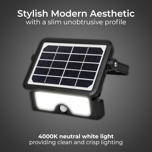 Luceco Solar Powered LED Outdoor Floodlight with PIR Motion Sensor, Security Light, Exterior Lighting, Angular Design, Adjustable, Guardian, Black, IP65, 5W, 550lm, 4000K, LEXSF6B40 - Image 2