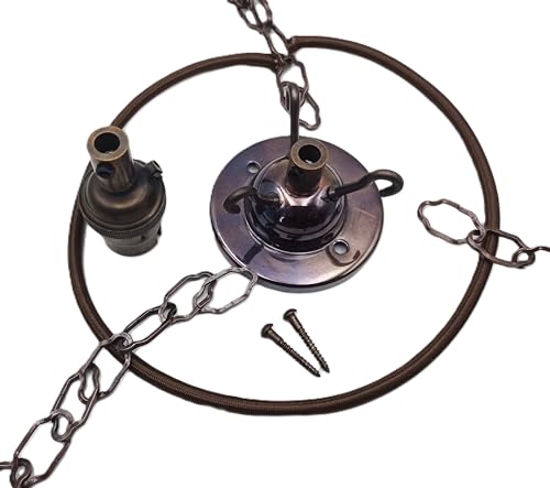 3 Hook Ceiling Rose Pendant Set Antique Brass Finish Includes Ceiling Rose, Cable, Chains and Lamp Holder (18 inch Chain Length)