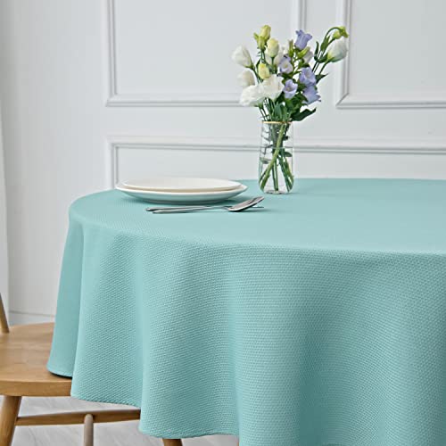 Image of maxmill Round Textured Tablecloth Spill-Proof Wrinkle Free Soft Jacquard Table Cloth for Round Table Cover, for Dining Room Buffet Banquet Parties Holiday Dinner, 70 Inch, Turquoise