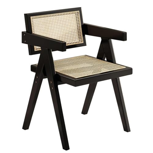 EFFRLE Sillón Decorativo Silla de Comedor de Madera, Silla de Cocina con Brazos, Silla Decorativa de ratán con Respaldo de ratán para Cocina, jardín, balcón, Dormitorio