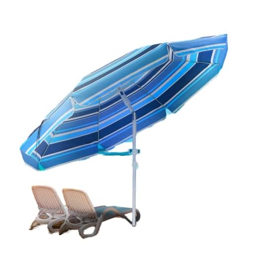 PATIOMNI Beach Umbrella 7.5ft Portable Outdoor Umbrellas with Carry Bag Sand Anchor Push Button Tilt Pole UPF50+ UV Protection Windproof Sunshade Parasol for Beach, Patio, Yard, Garden (Blue& White)