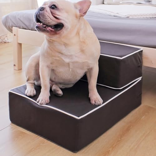 monozu 犬 階段 足腰に優しい ドッグステップ 2段 撥水 滑りにくいPUレザー 犬 ペット ステップ 犬の階段 犬用階段 犬階段 滑り止め ペット用品(ブラウン)