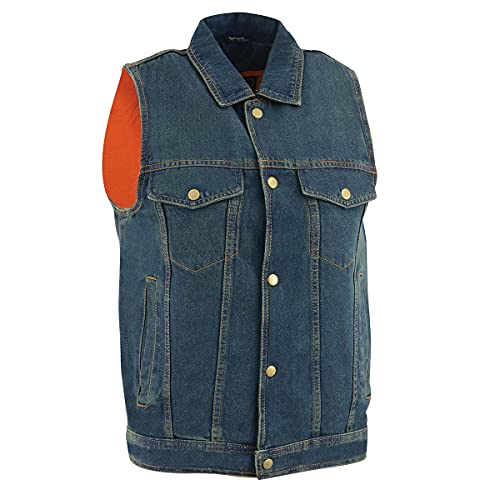 Milwaukee Leather Men's Classic Club Style Premium Denim Motorcycle Biker Vests w/Shirt Collar - X-Large