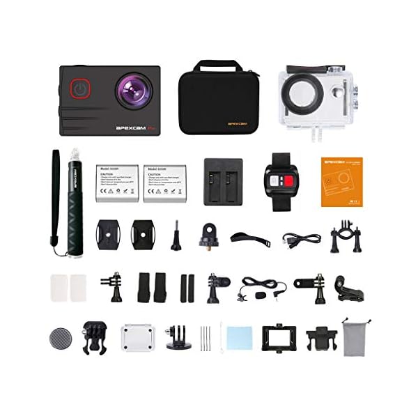 Apexcam Pro Action Cam 4K 20MP Sportkamera WiFi Unterwasserkamera 2.4G Fernbedienung Wasserdicht 40m 2.0 Zoll LCD Bildschirm 170 ° Weitwinkel mit Zwei 1200mAh Batterien externes Mikrofon – Bild 3