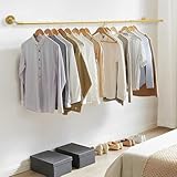 ILWorkTLs 71 Inches Wall Mounted Industrial Pipe Clothing Rack,Iron Clothing Rack,Garment Display Rack for Home Retail Clothes Store,Gold