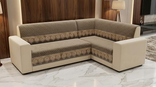 Image of Velvet L Shape 2+2 (4 Seater) Sofa Cover Fully Covered | Anti Skid Non Slip | Plain Mud Brown | Washable Furniture Protector