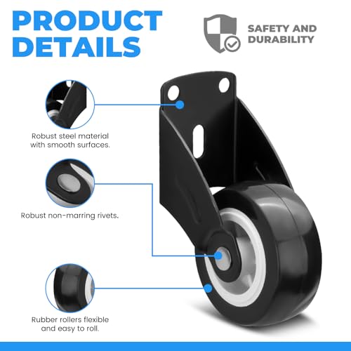 6 Pack Anti-Sag Gate Wheels, 2in/5cm Side Mount Casters for Door Bottom, Furniture Wheels, Wooden Gate Rolls Rolling Hardware Kit for Fence Yard Farm, Black
