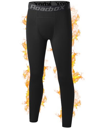 Roadbox Youth Boys' Thermal Compression Pants, Fleece Lind Base Layer Sports Leggings, Athletic Tights for Cold Weather