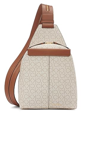 Calvin Klein Mochila feminina Myra – Mochila tiracolo conversível de couro vegano, 2 bolsos, baunilha/cáqui/caramelo, One Size