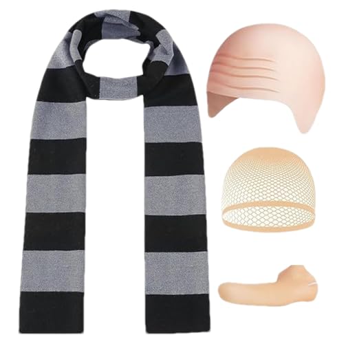 Conjunto de disfraz de Halloween con bufanda a rayas: peluca