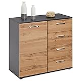 Kommode Sideboard Schrank Chicago in Beton dunkel/Wotan Eiche, mit 1 Tür und 4 Schubladen Highboard