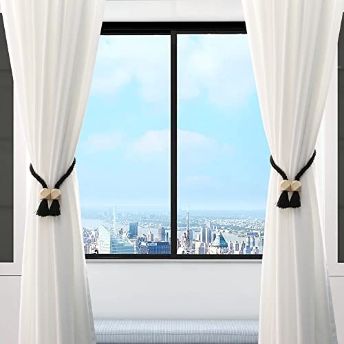OCIOLI 2 Pack Strong Magnetic Curtain Tiebacks Curtain Holdbacks Outdoor Curtain Tiebacks Cotton Hand Woven Tie Backs Drapery Holdbacks Curtain Ties for Drapes (Black - Image 2