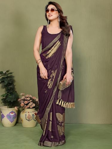 Image of Satrani Women's Shimmer Georgette Foil Printed Saree with Unstitched Blouse Piece