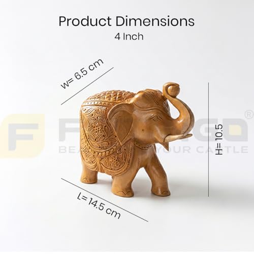 Image of EL05 Temple Elephant Statue 4 Inch Premium Handcrafted Kadam Wood Elephant Idol with Left Leg Forward for Home Mandir Pooja & Living Room Decor Office Traditional Indian Gifting - Pack of 2