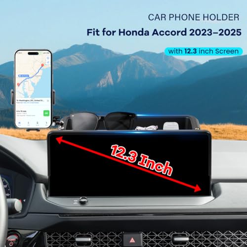 Image of Car Phone Holder Compatible with Honda Accord 2023-2025 Accessories 12.3-Inch Screen Fixed Clip, Phone Mount with Dash Organizer Tray Dashboard Storage Box Hands-Free 360 Rotation (Not for LX /EX /SE)