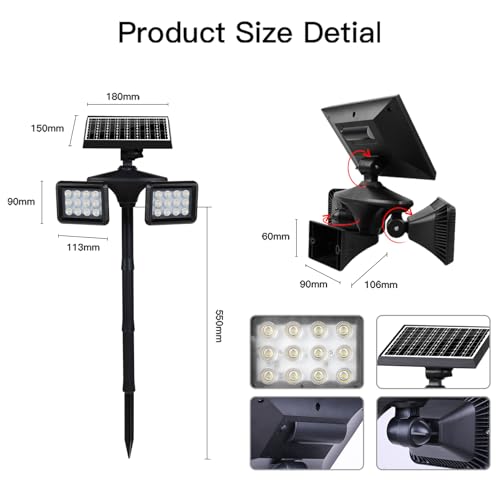 Emaner YH0508 Dusk To Dawn Solar Flood & Security Lights With Motion Sensor, 100W Equivalent Outdoor Landscape Led Spotlights 6500K, Solar Powered 4500Mah, Wall Mount Or Stand In Ground thumb #8