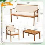 Greesum Outdoor Patio Furniture, 4 Piece Bistro Sofa Set with Coffee Table and Loveseat, Acacia Wood Conversation Sets with Cushions, for Garden, Backyard, Poolside, White - Image 5