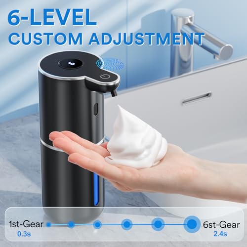 Image of Automatic Foaming Soap Dispenser Touchless, Rechargeable Electric Hand & Dish Soap Dispenser for Bathroom and Kitchen - Smart Digital Display, 6 Adjustable Level, 380ml, Wall Mounted, IPX5