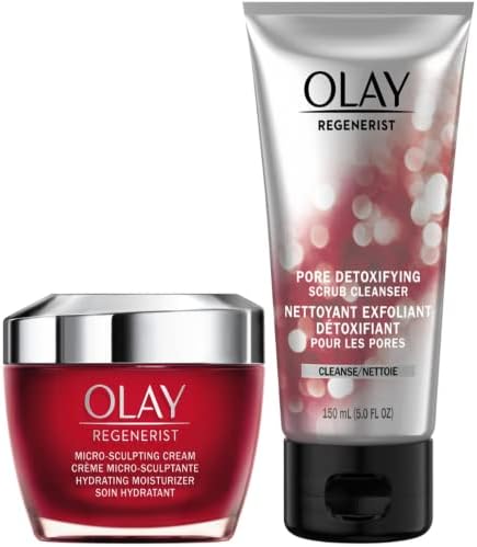 Face Wash by Olay Regenerist Advanced Anti-Aging Pore Scrub Cleanser (5.0 Oz) and Micro-Sculpting Face Moisturizer Cream (1.7 Oz) Skin Care Duo Pack, Total 6.7 Ounces Packaging may Vary
