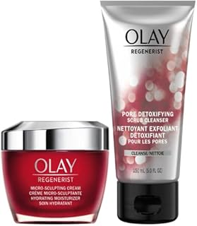 Face Wash by Olay Regenerist Advanced Anti-Aging Pore Scrub Cleanser (5.0 Oz) and Micro-Sculpting Face Moisturizer Cream (1.7 Oz) Skin Care Duo Pack, Total 6.7 Ounces Packaging may Vary