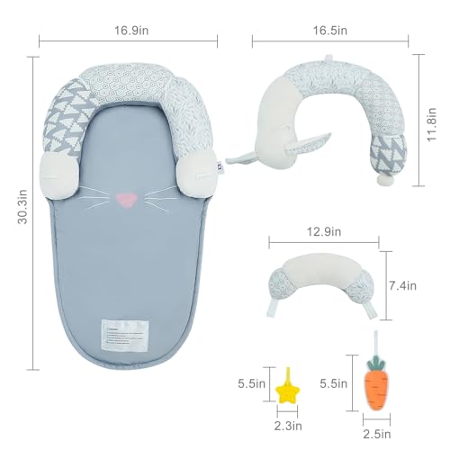 Image of Lovvie & Joy 2-in-1 Tummy Time Mat & Seated Support Pillow,Baby Tummy Time Pillow Support for Newborns and Older Babies,with Detachable Support Pillow and Toys Rabbit