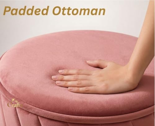 Image of Luxury Velvet Ottoman Stool for Living Room & Bedroom | Premium Round Pouffe with Gold Metal Base | Modern Footrest, Extra Seating & Home Decor (Pink Set of 2)