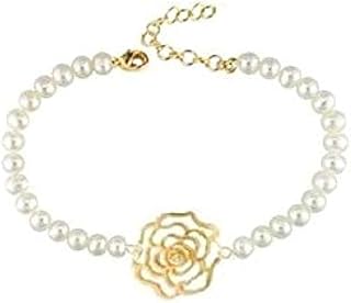 Gold Plated Flower Charm Pearl Beads Bracelet for Women