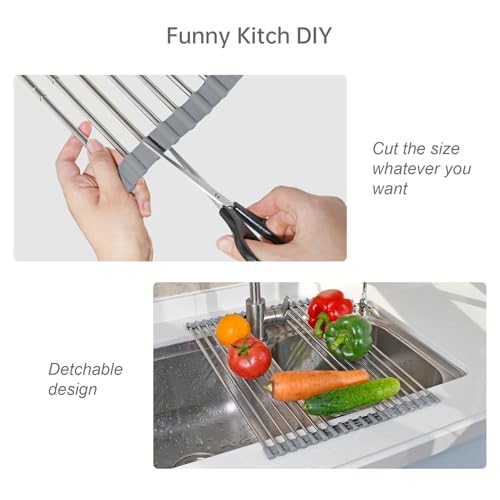 Large Expandable Roll Up Dish Drying Rack, Heat-Resistant Dish Drainer for Stainless Steel Sinks, Over The Sink Non-Slip Silicone Rollable Dish Drainer Roll Rack 18 Tube Gray 21.25''x12.79'' by ARAINY - Used condition - Image 4