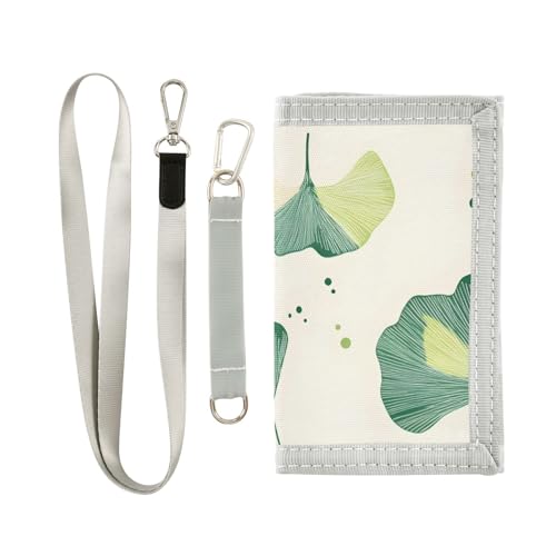 Ginkgo Leaf Array Durable Nylon Fabric Wallet for Boys and Girls - Multi-Functional with 2 Clear Pockets, Zipper Coin Compartment, 3 Card Slots & Keyring