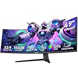 Gawfolk 49 inch Ultra-Wide Curved 1500R Gaming Computer Monitor, DQHD(5120×1440), 120Hz, 1MS, Adaptive Sync, 120% sRGB, Height Adjustable PC Screen, HDMI 2.1& DP, Compatible Wall Mount 75*75mm-Black