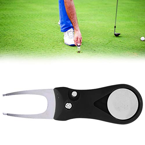 MAGT Golf Pitchgabel, 304 Edelstahl Golf Divot Tool ABS Kunststoffgriff Pitchgabel klappbar Golf Spring Divot Repair Pitch Putting Gabel Tool für das Training(Schwarz)