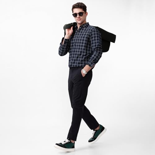 Image of BASICS 100% Cotton Checked Shirt for Men | Slim Fit | Everyday Smart Casual Wear | Full Sleeve