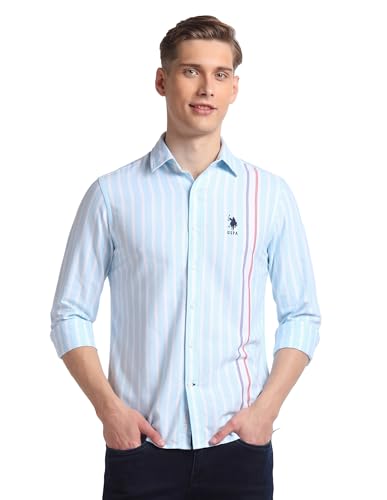 Image of U.S. Polo Assn. Men's Cotton Regular Fit US Polo Ass. Checked Button Down Long Sleeve Casual Regular 1621 Casual Shirts (UDSHT1439)
