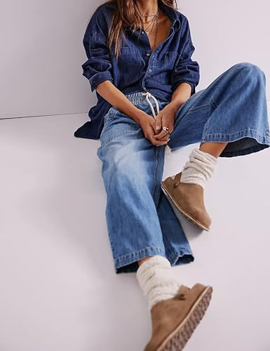 Zontroldy Women's Drawstring Mid Waisted Wide Leg Jeans Loose Fit Straight Leg Denim Pants with Pockets(1476-Navy-M)4