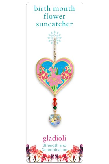 Birthmonth Flower Sun-Catcher Mobile, Stained Glass Effect, Sparkling Crystal Heart Adorned - Image 2
