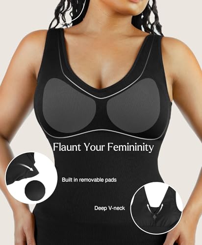 Popilush Tummy Control Dress for Women Shapewear Bodycon Midi Dresses Sleeveless V Neck Summer Party Sundresses3